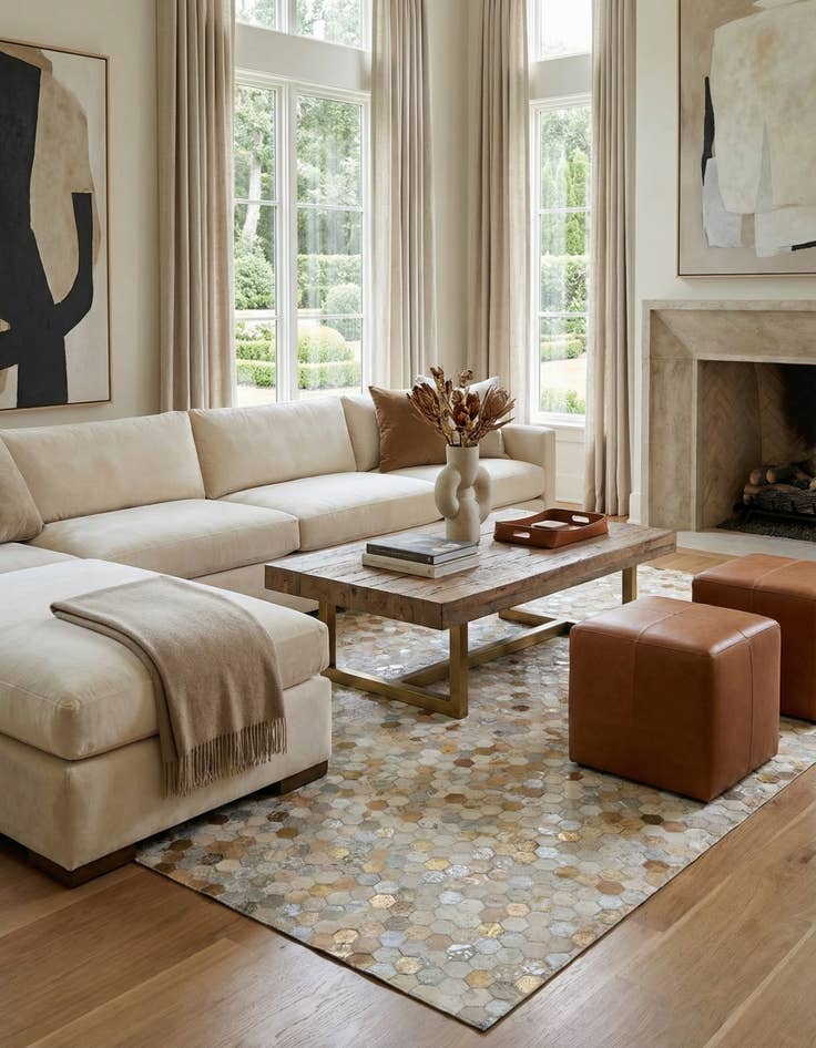 Detail image of 5' 2 x 8' Cowhide - Patchwork Rug