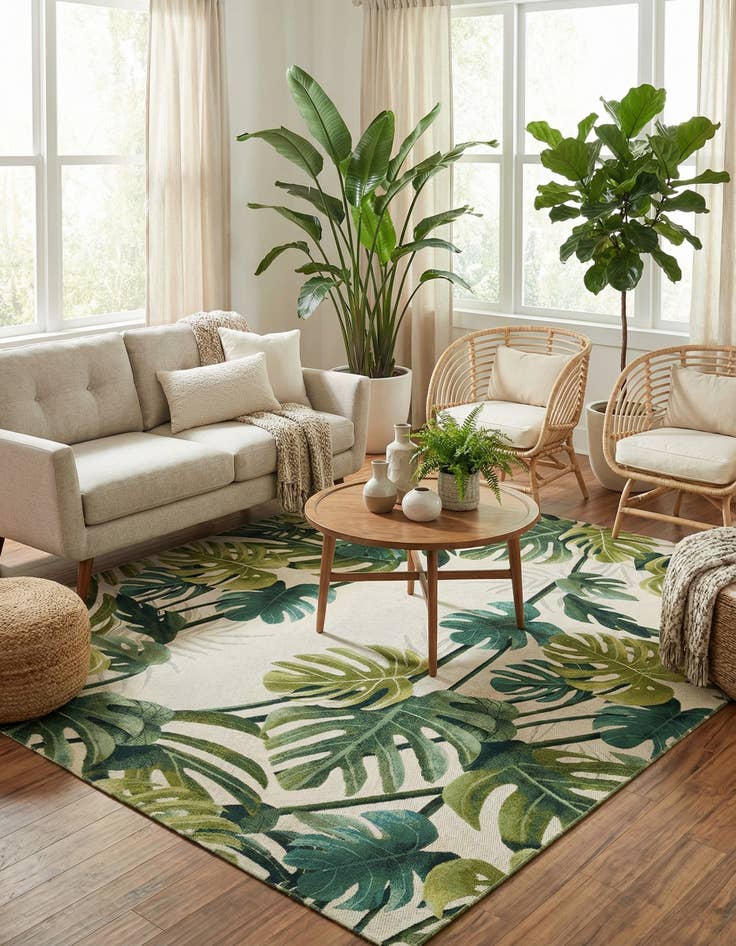 Detail image of  10' x 12'  Washable Botanical Indoor / Outdoor Rug