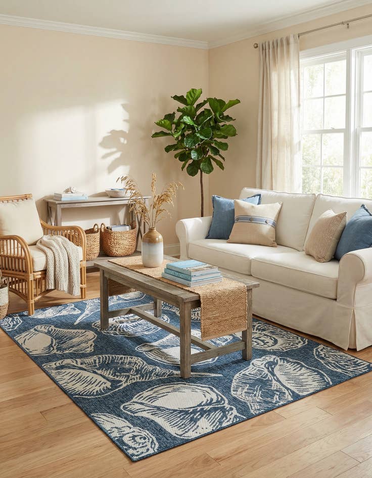 Detail image of  5' 3 x 7'  Washable Coastal Indoor / Outdoor Rug