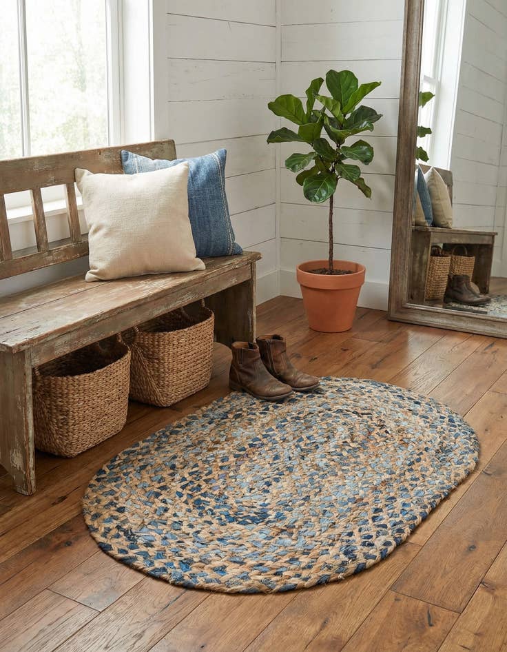 Detail image of 2' 2 x 3' 1 Handmade Braided Chindi Oval Rug
