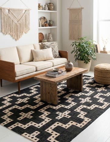 Black and White Hand Woven Kilim Wool Rug