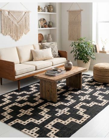 Black and White Hand Woven Kilim Wool Rug