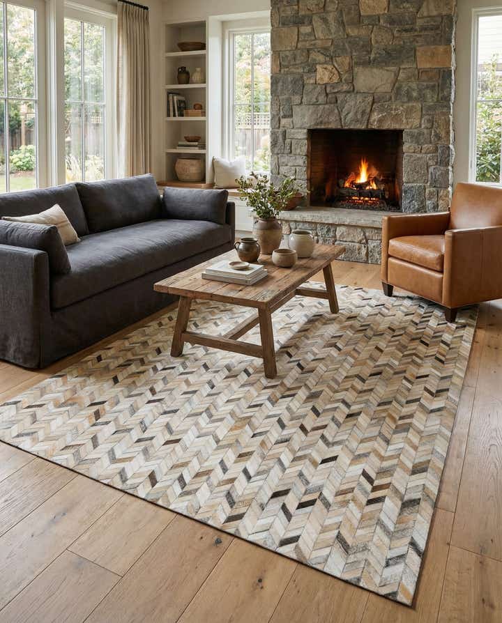 5' 7 x 7' 11 Cowhide Stocks Rug