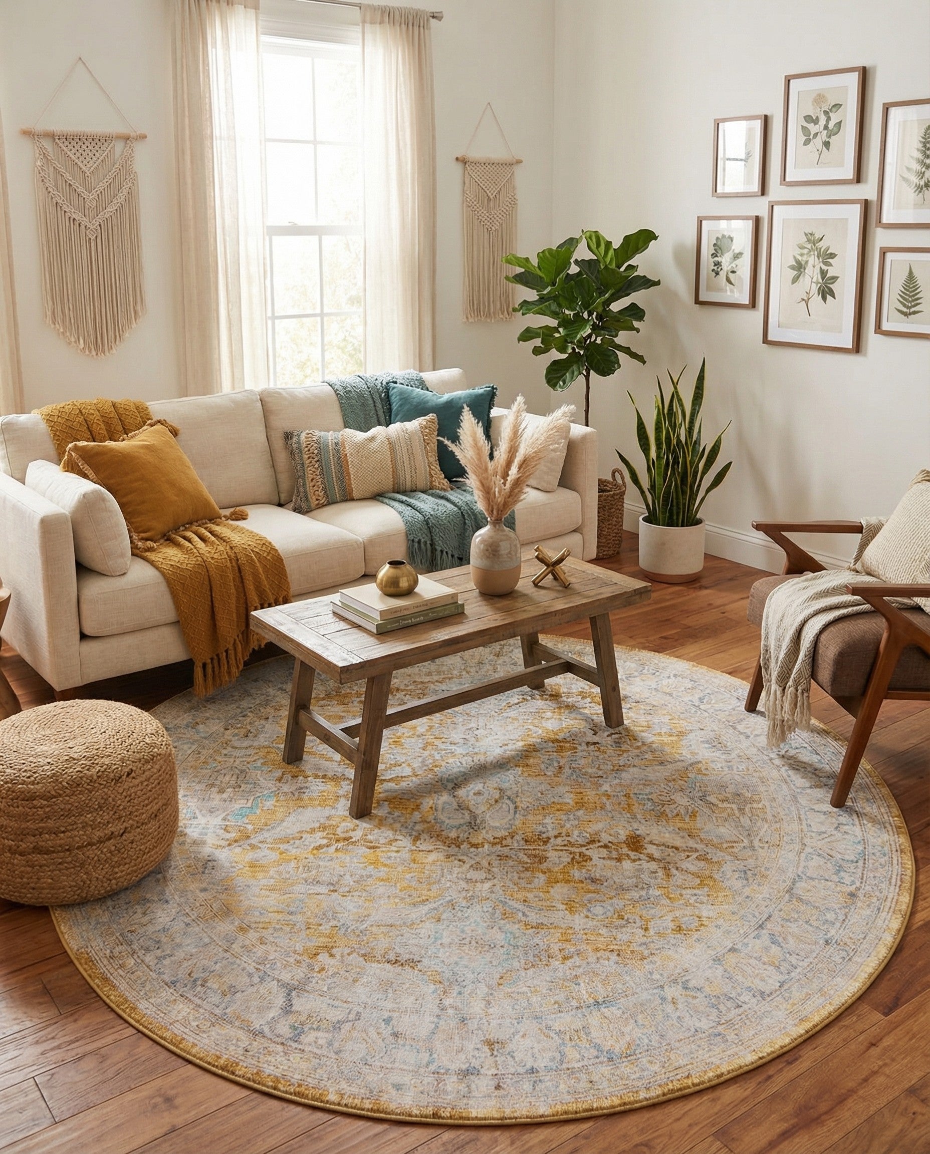 Yellow Washable Timeless Round Rug