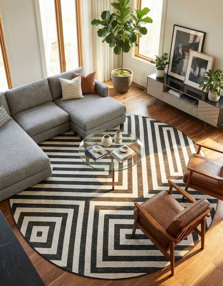 Detail image of  13' x 13'  Washable Modern Indoor / Outdoor Round Rug