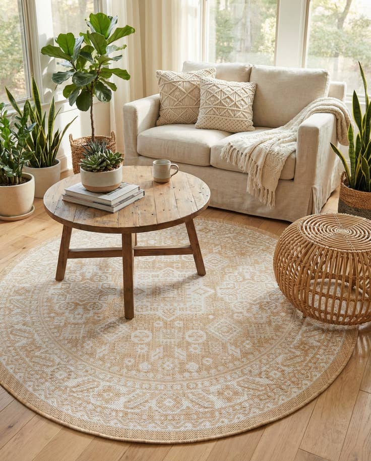 Detail image of 5' 3 x 5' 3 Easy-Clean Aztec Indoor / Outdoor Round Rug
