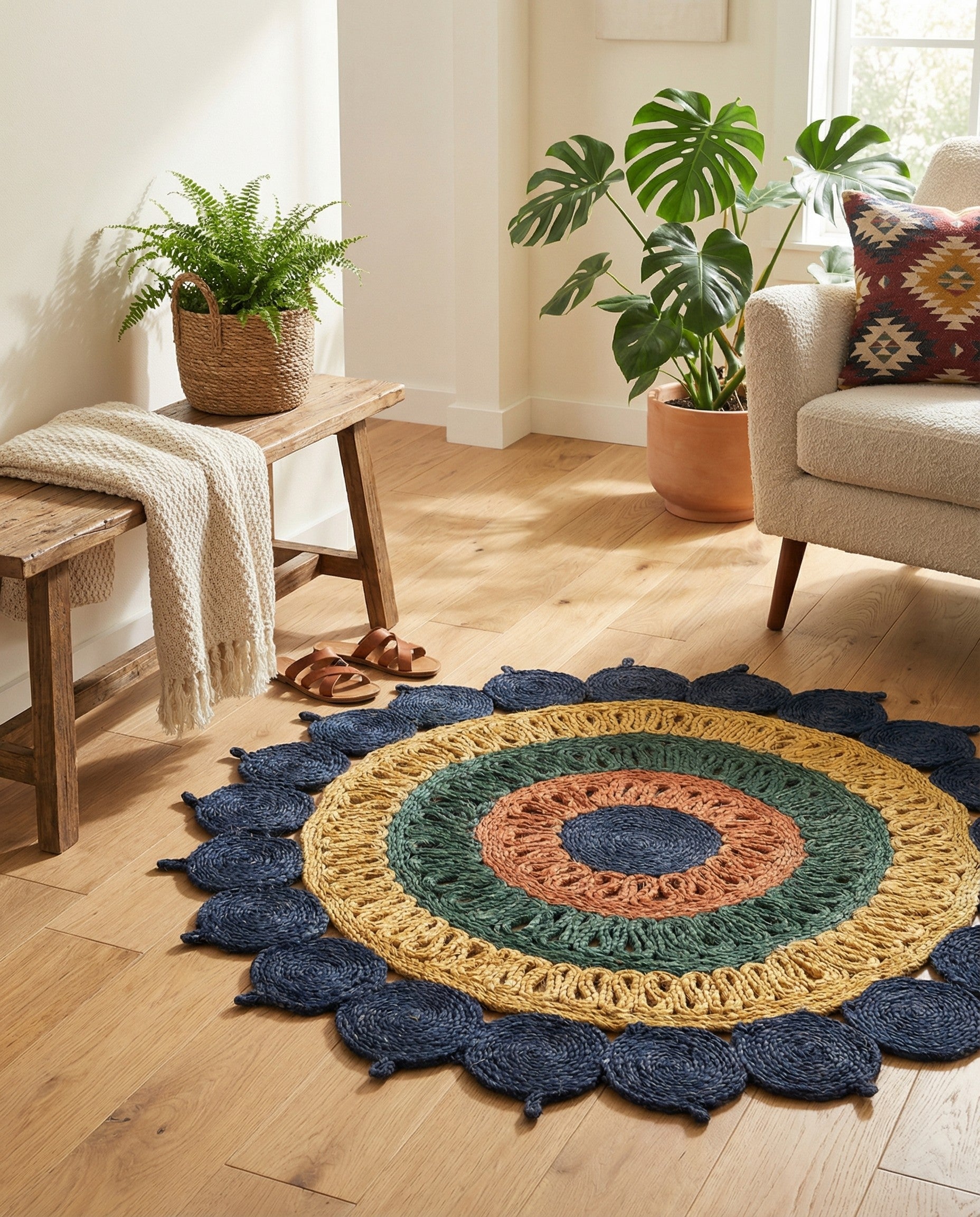 3' 1 x 3' 1  Hand Braided Jute Round Rug