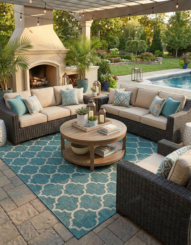 Detail image of  13' x 13'  Washable Lattice Indoor / Outdoor Square Rug