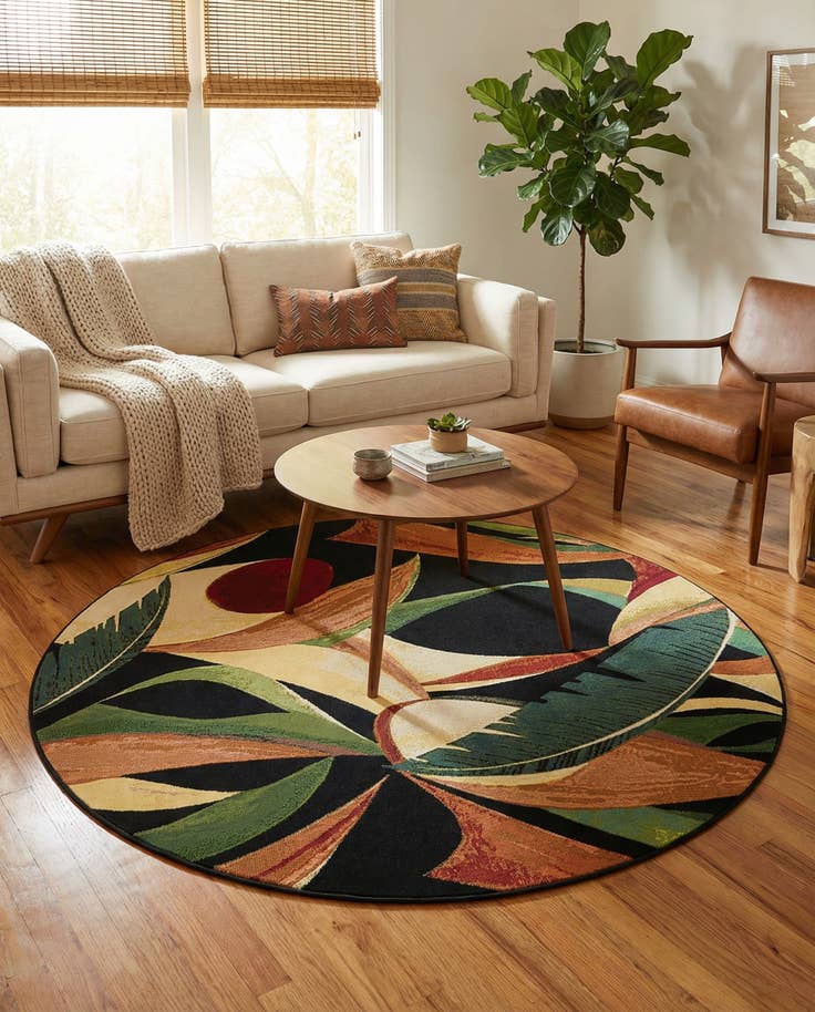 Detail image of 6' x 6' Easy-Clean Botanical Indoor / Outdoor Round Rug
