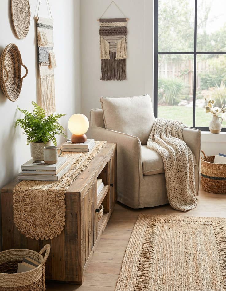 Detail image of 1' 2 x 6' 1  Hand Braided Jute Table Runner Rug