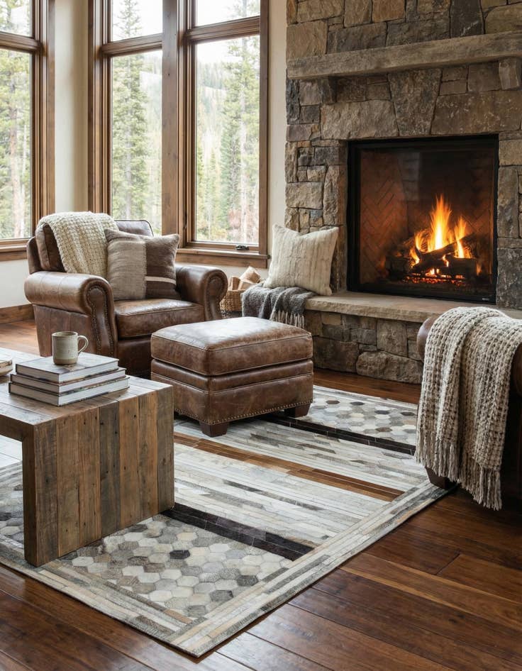 Detail image of  5' x 7' 9 Cowhide Leather Rug