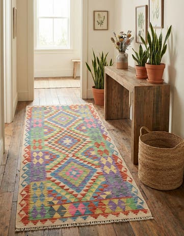 3' 3 x 6' 5 Hand Woven Kilim Maymana Wool Runner Rug