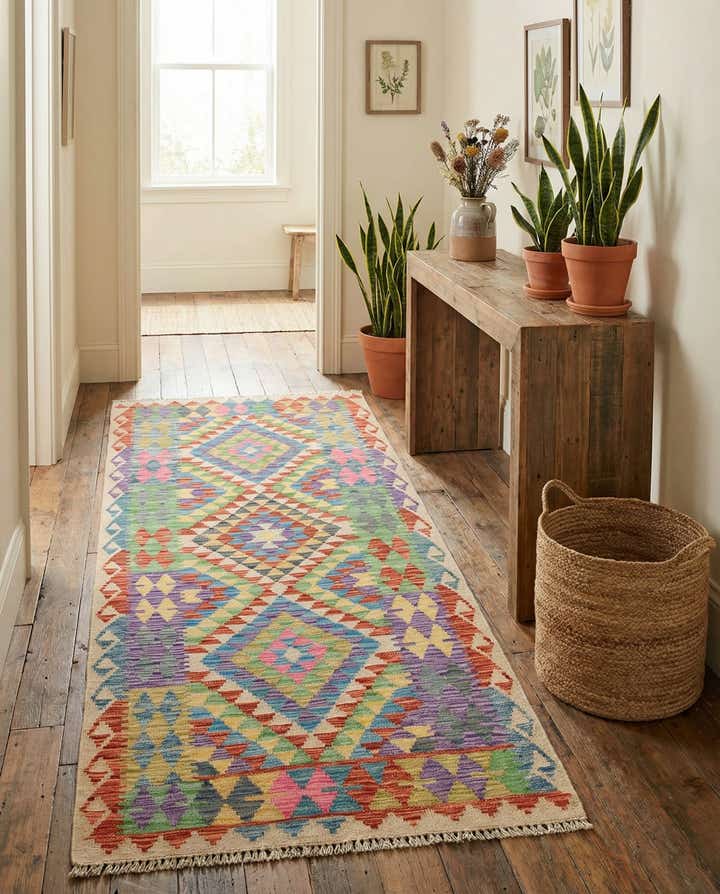 3' 3 x 6' 5 Hand Woven Kilim Maymana Wool Runner Rug
