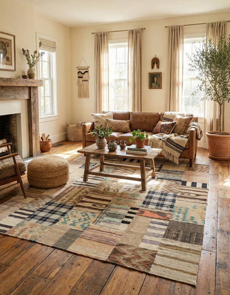 Detail image of 6' 2 x 9' 8 Hand Woven Kilim Patchwork Wool Rug