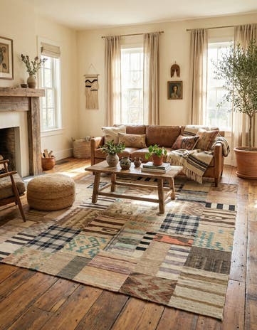 6' 2 x 9' 8 Hand Woven Kilim Patchwork Wool Rug