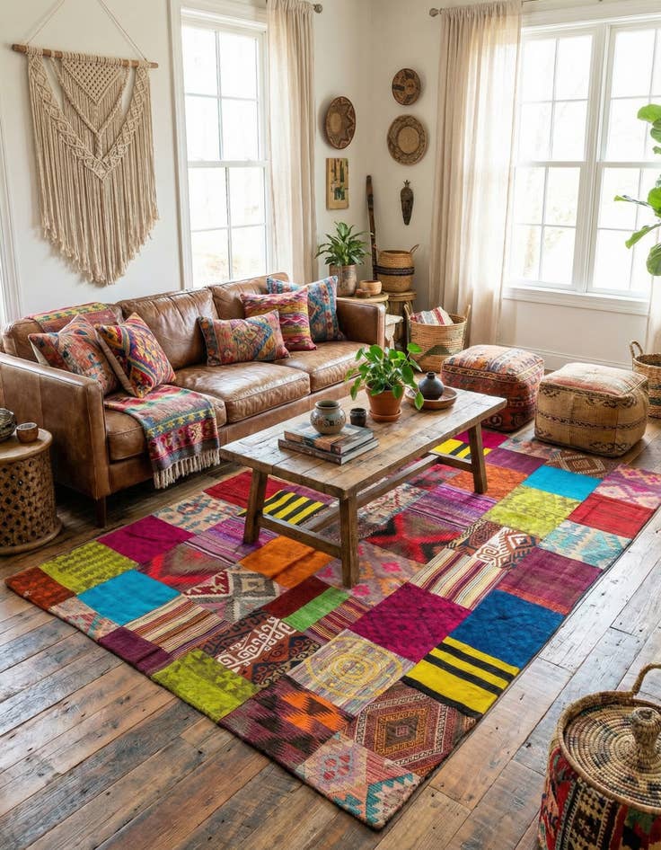 Detail image of 6' 7 x 9' 9  Hand Woven Kilim Patchwork Wool Rug