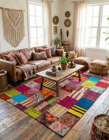 6' 7 x 9' 9 Hand Woven Kilim Patchwork Wool Rug