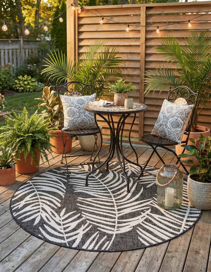 Detail image of 4' x 4'  Washable Botanical Indoor / Outdoor Round Rug