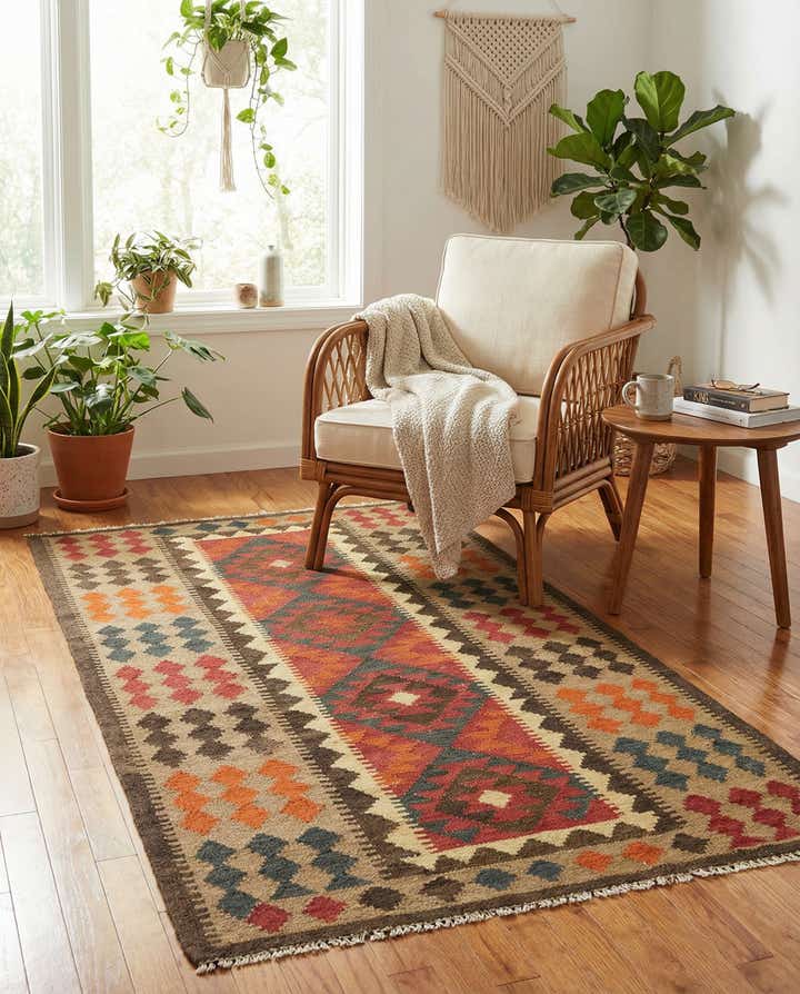 3' 6 x 6' Hand Woven Kilim Maymana Wool Rug