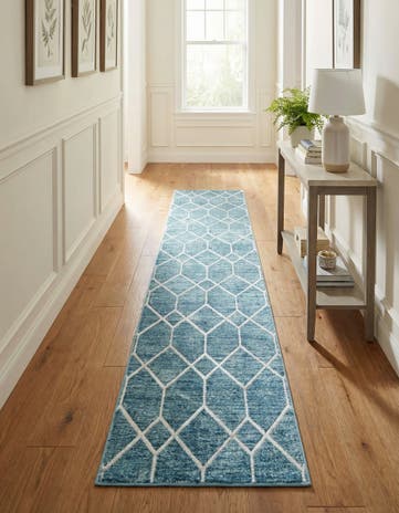 Blue Lattice Trellis Runner Rug