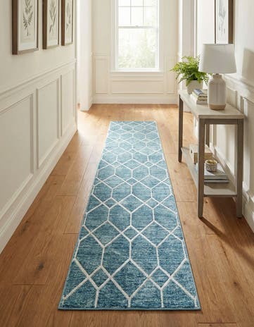 Blue Lattice Trellis Runner Rug