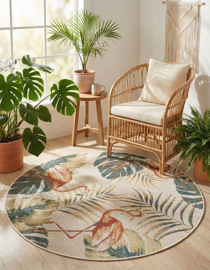 Detail image of 5' 3 x 5' 3  Washable Baja Indoor / Outdoor Round Rug