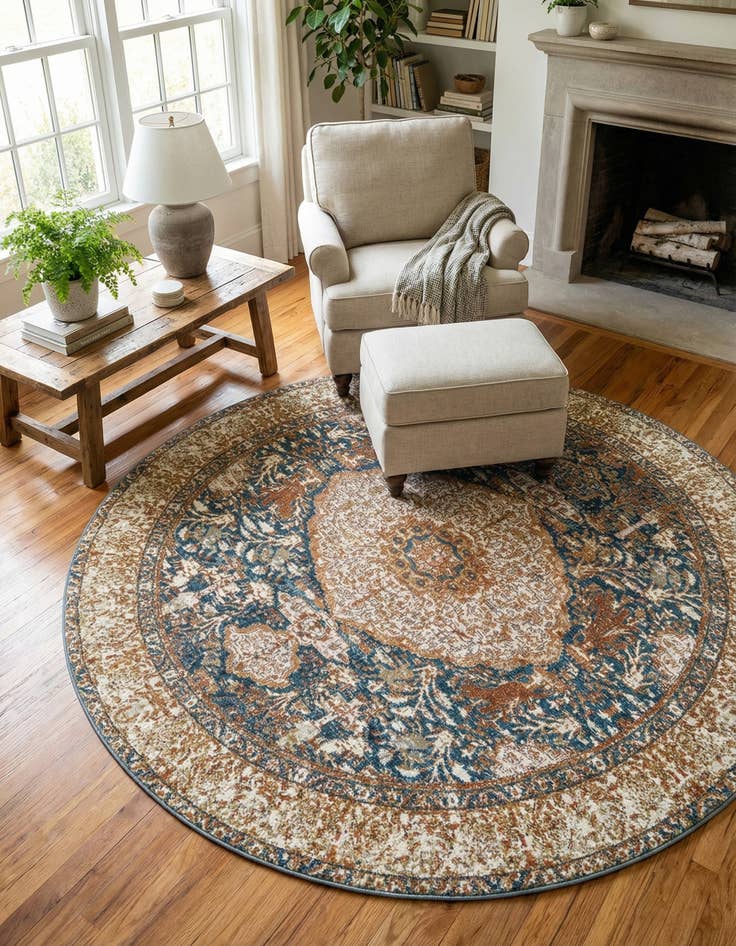 Detail image of  7' 10 x 7' 10  Washable Traditional Indoor / Outdoor Round Rug