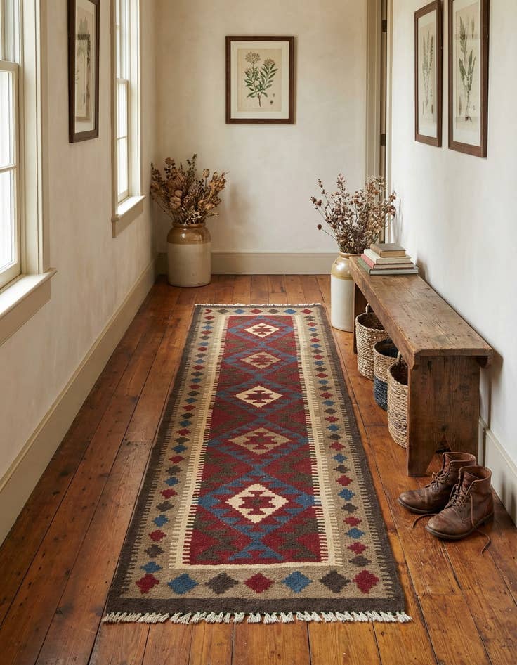 Detail image of 2' x 6' 6  Hand Woven Kilim Maymana Wool Runner Rug