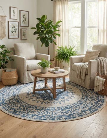 7' 10 x 7' 10 Easy-Clean Traditional Indoor / Outdoor Round Rug