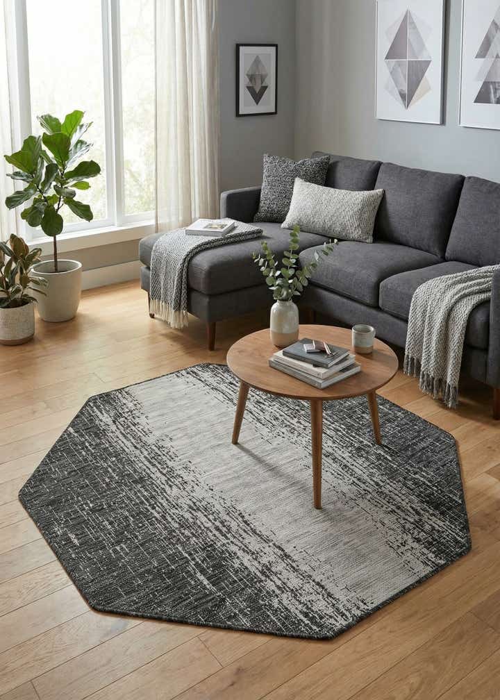 5' 3 x 5' 3 Easy-Clean Modern Indoor / Outdoor Octagon Rug