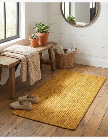 Yellow Handmade Braided Jute Rug
