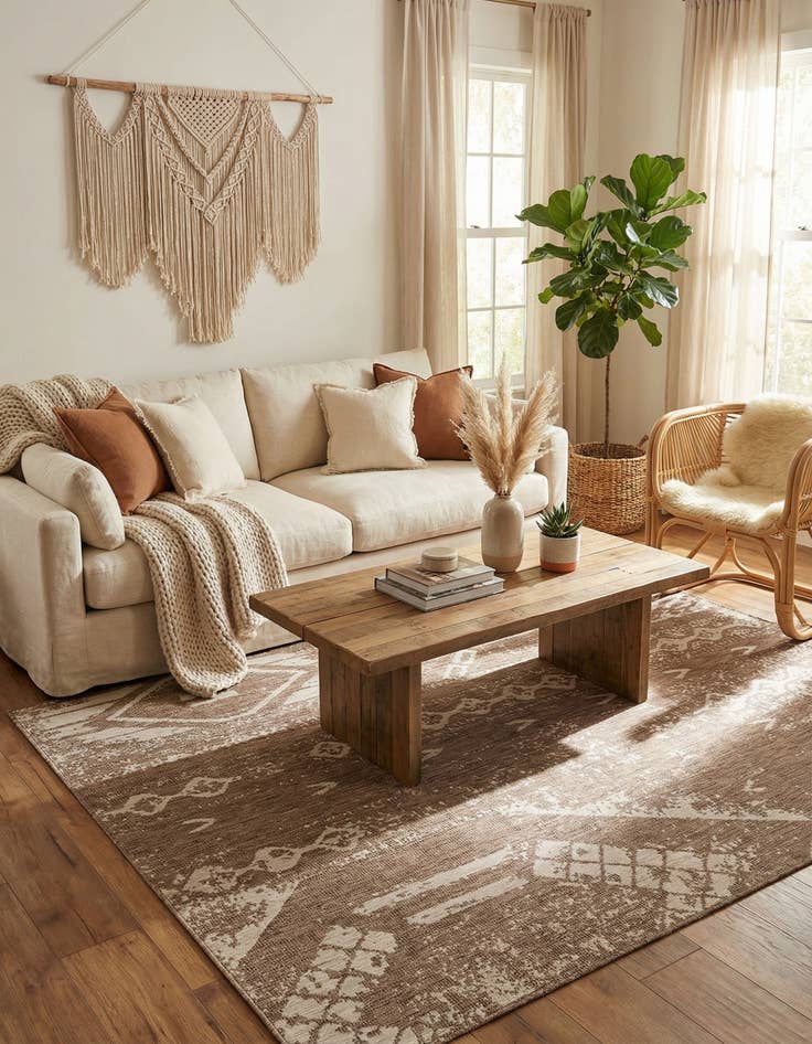 Detail image of  9' x 12'  Washable Bohemian Indoor / Outdoor Rug