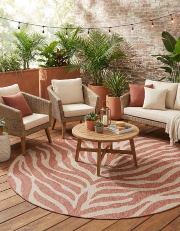 Rust Red Easy-Clean Safari Indoor / Outdoor Round Rug