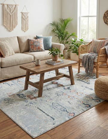 Ivory Gray Kamala Washable Square Rug