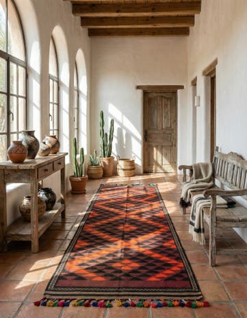 4' 3 x 11' 10 Hand Woven Kilim Fars Wool Runner Rug