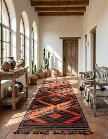 4' 3 x 11' 10 Hand Woven Kilim Fars Wool Runner Rug