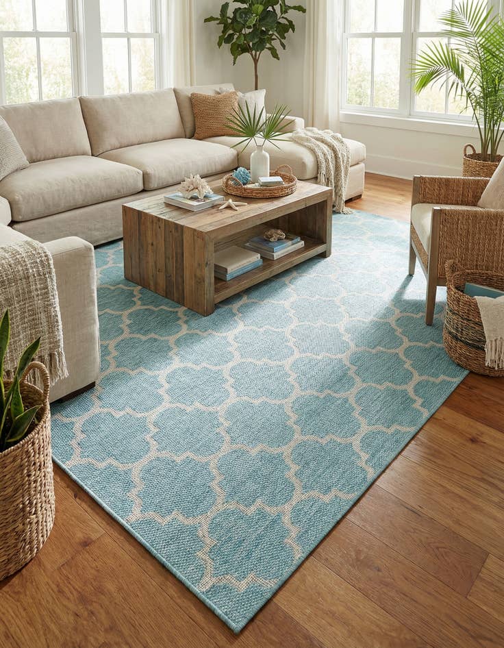 Detail image of  10' 8 x 10' 8  Washable Lattice Indoor / Outdoor Square Rug