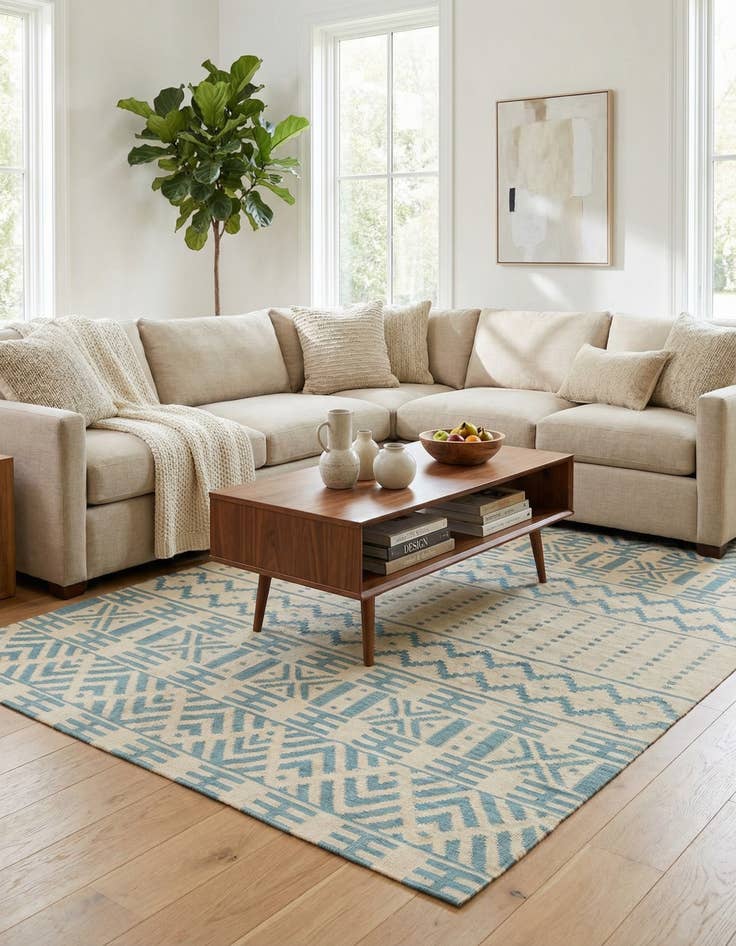 Detail image of 6' 8 x 9' 8  Hand Woven Kilim Modern Wool Rug