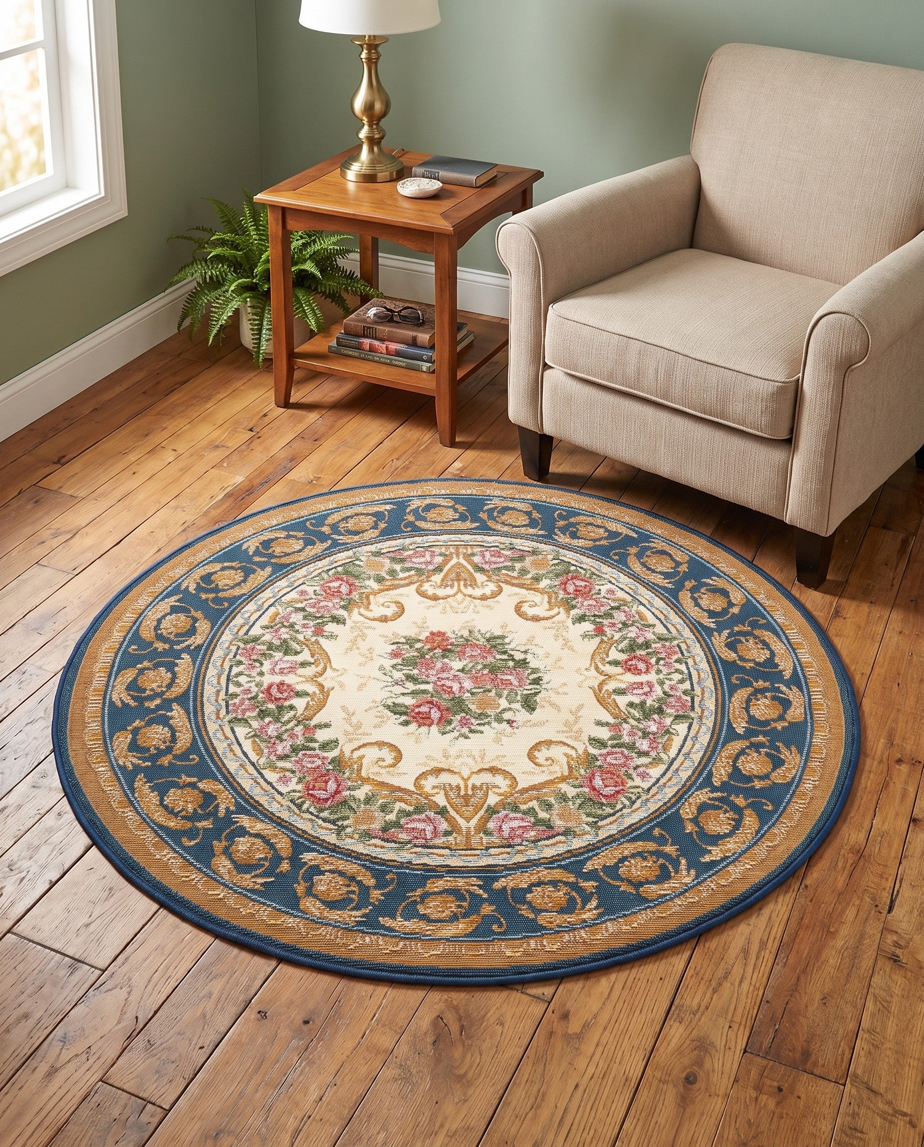 3' x 3' Easy-Clean Traditional Indoor / Outdoor Round Rug