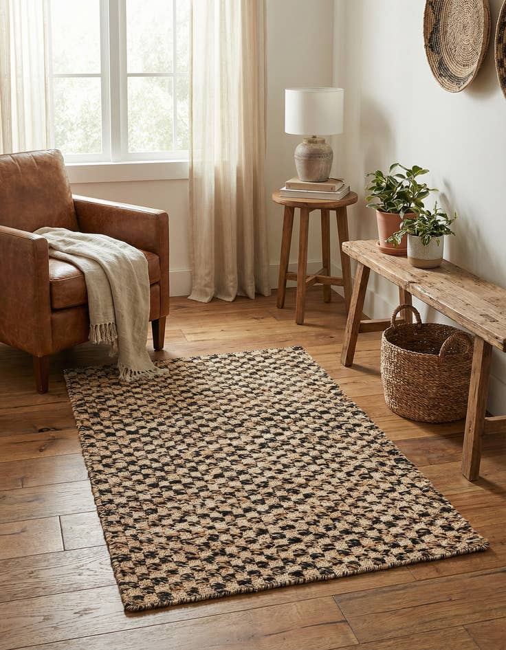 Detail image of 3' 3 x 5' 3 Hand Woven Checkered Jute Wool Rug