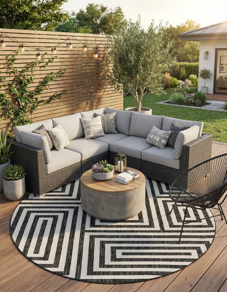 Detail image of 7' 10 x 7' 10 Easy-Clean Modern Indoor / Outdoor Round Rug