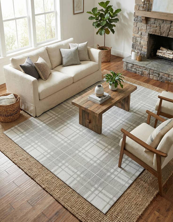 Detail image of 9' x 12'  Washable Checkered Indoor / Outdoor Rug