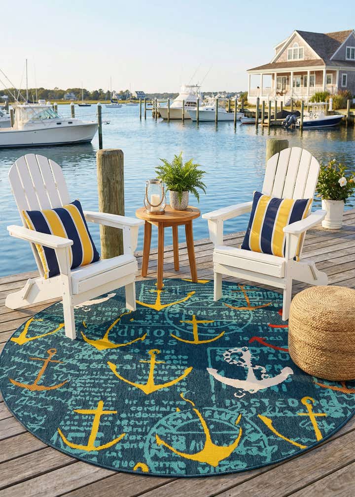 6' x 6' Easy-Clean Coastal Indoor / Outdoor Round Rug