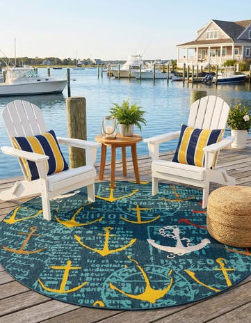6' x 6' Easy-Clean Coastal Indoor / Outdoor Round Rug