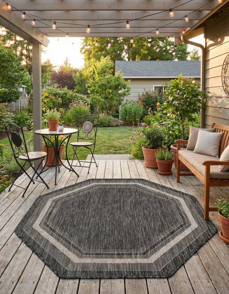 Detail image of  5' 3 x 5' 3  Washable Border Indoor / Outdoor Octagon Rug