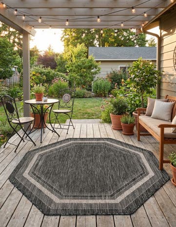 Black Easy-Clean Border Indoor / Outdoor Octagon Rug