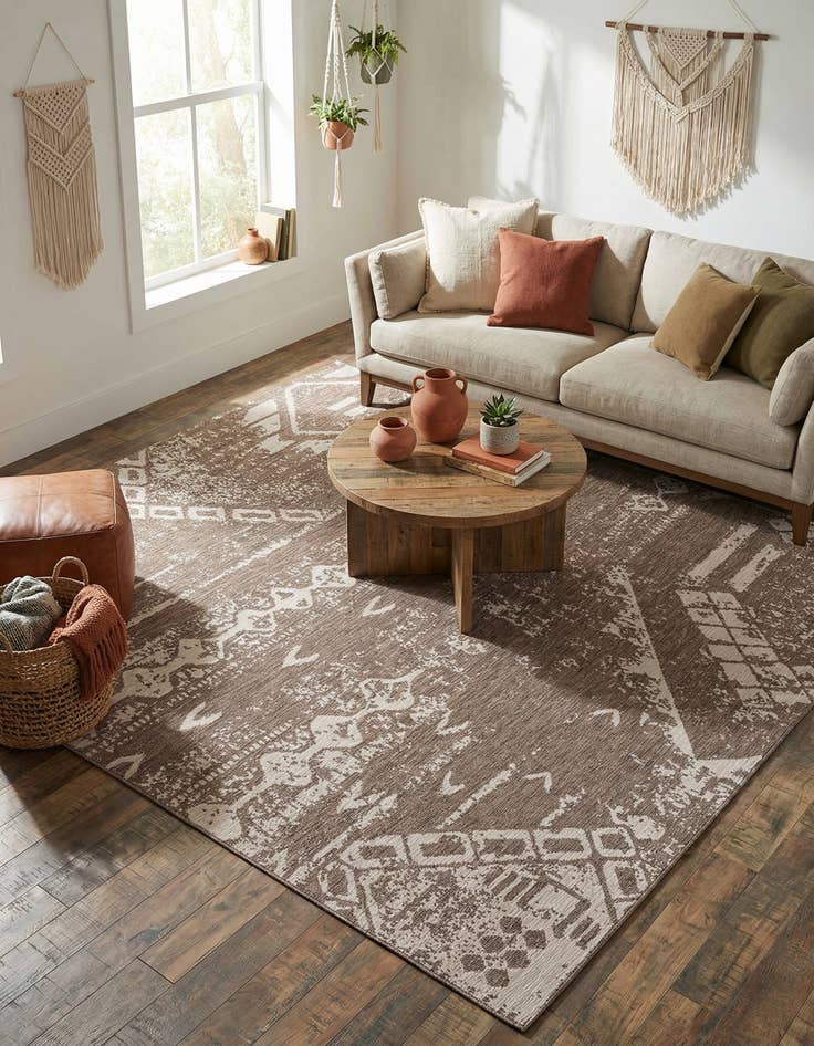 Detail image of 13' x 13'  Washable Bohemian Indoor / Outdoor Square Rug
