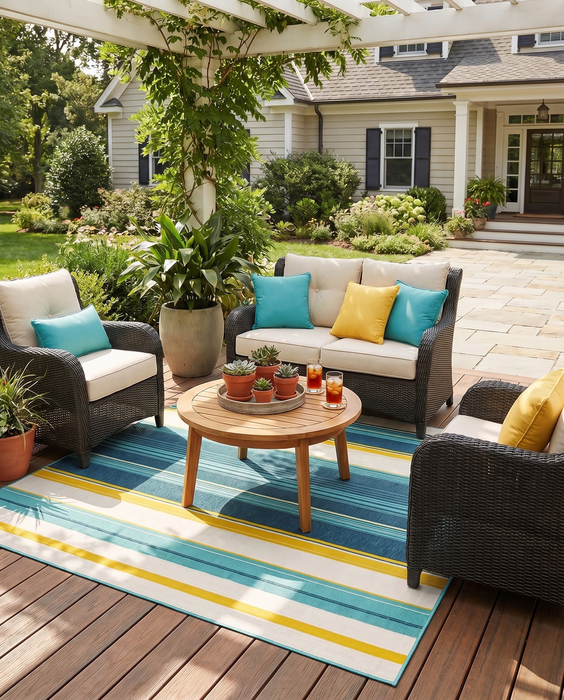 7' 10 x 7' 10 Easy-Clean Border Indoor / Outdoor Square Rug