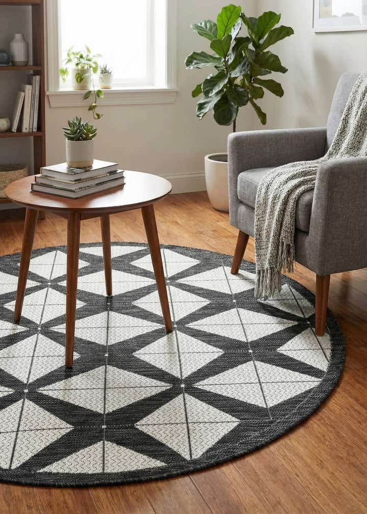 4' x 4' Easy-Clean Modern Indoor / Outdoor Round Rug
