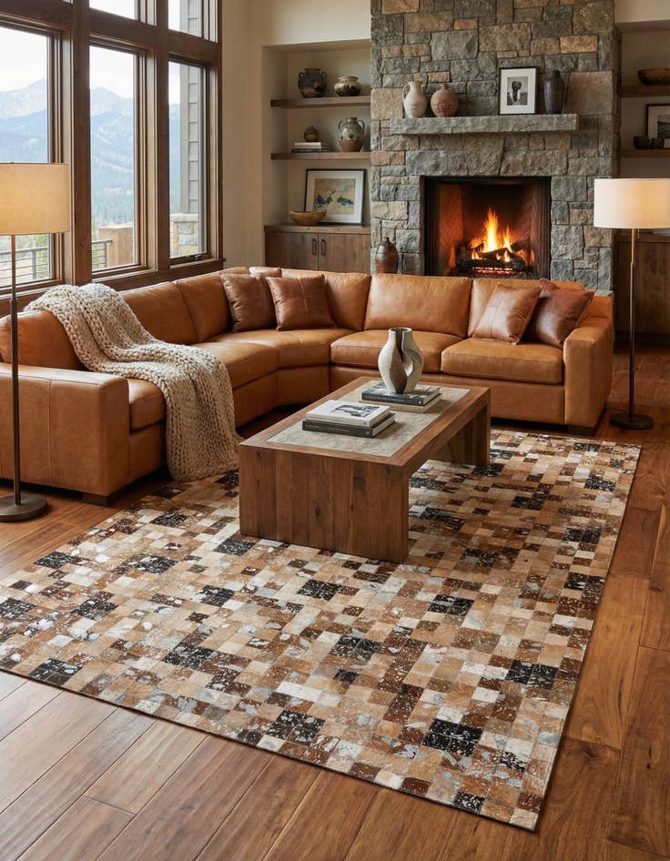 Detail image of 5' 3 x 7' 6 Cowhide Stocks Rug